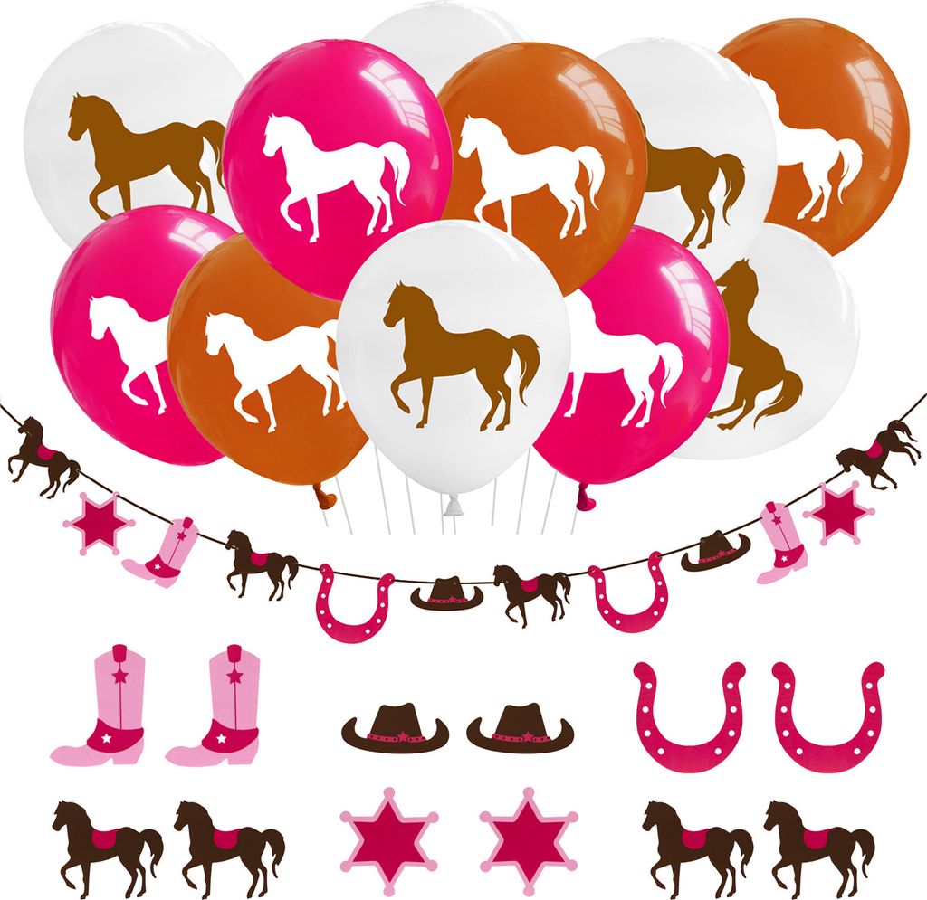 Oblique Unique Pferde Western Party Kinder Geburtstag Deko Set - Girlande + Konfetti Set + 10 Luftballons