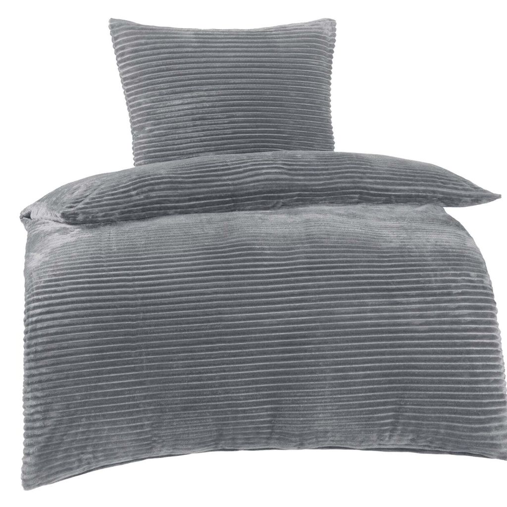 Bettwäsche Winter Plüsch Cashmere Cord Fleece 135x200 80x80: 2tlg. / Hellgrau