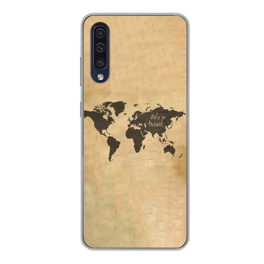 MuchoWow Handyhülle Schutzhülle Hülle für Samsung Galaxy A50 Weltkarte - Schwarz - Sprichwörter Silikon Softcase Handy Hülle - Mobiltelefon...