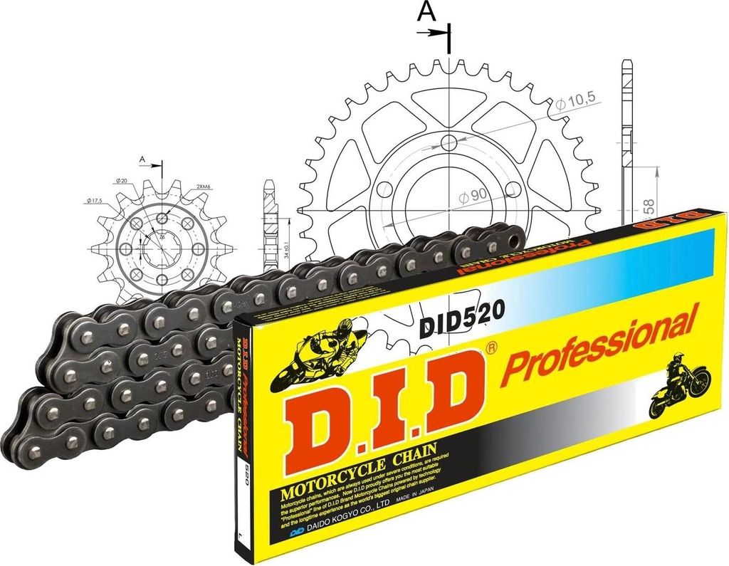 DID Kit Stahl Kompatibel mit Honda CRM125 95-99 14-38-108 DID520 Clip