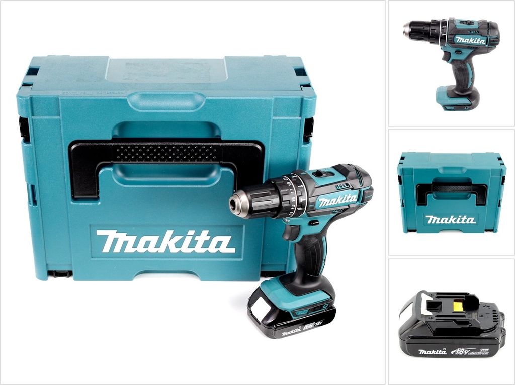 Makita DHP 482 Y1J Akku Schlagbohrschrauber 18 V 62 Nm + 1x Akku 1,5 Ah + Makpac - ohne Ladegerät