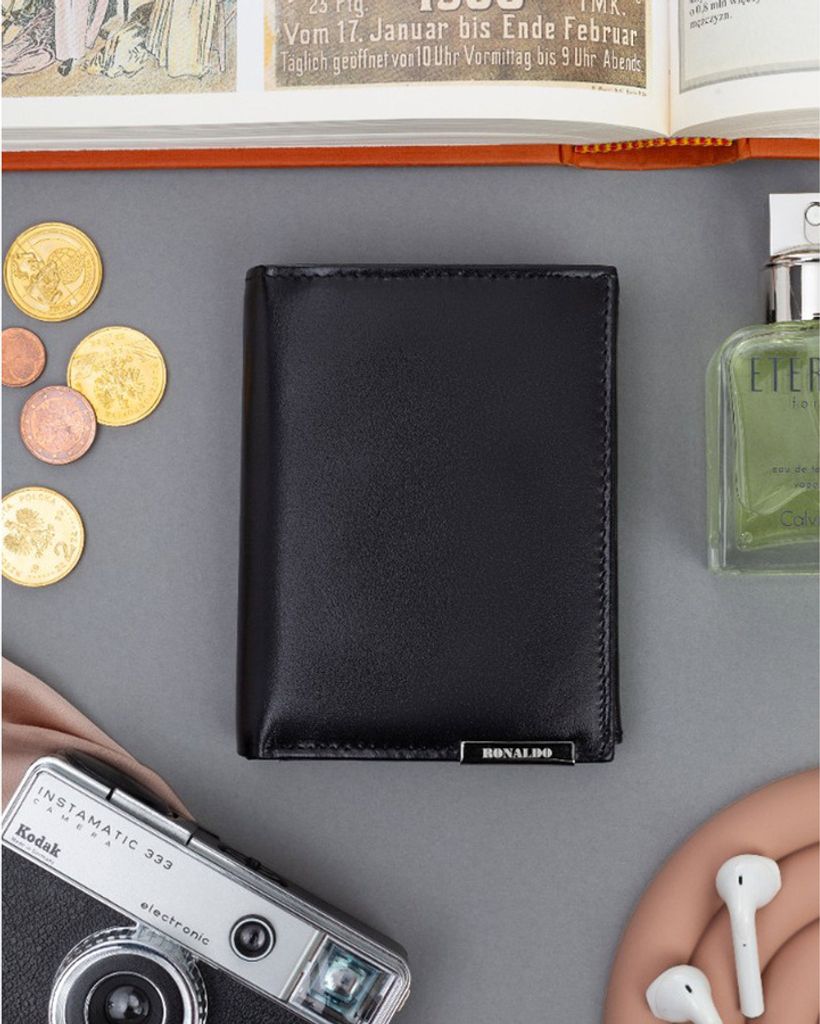 Ronaldo | Großes, Leder Portemonnaie, für Herren, mit RFID, Schwarz, 10x13 cm