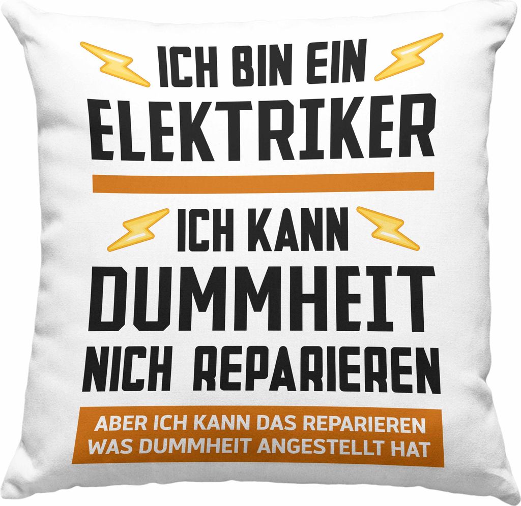 Trendation - Elektriker Geschenke für Männer Deko-Kissen mit Füllung 40x40 Geschenk Elektriker Elektroniker Geschenkidee (Grau)