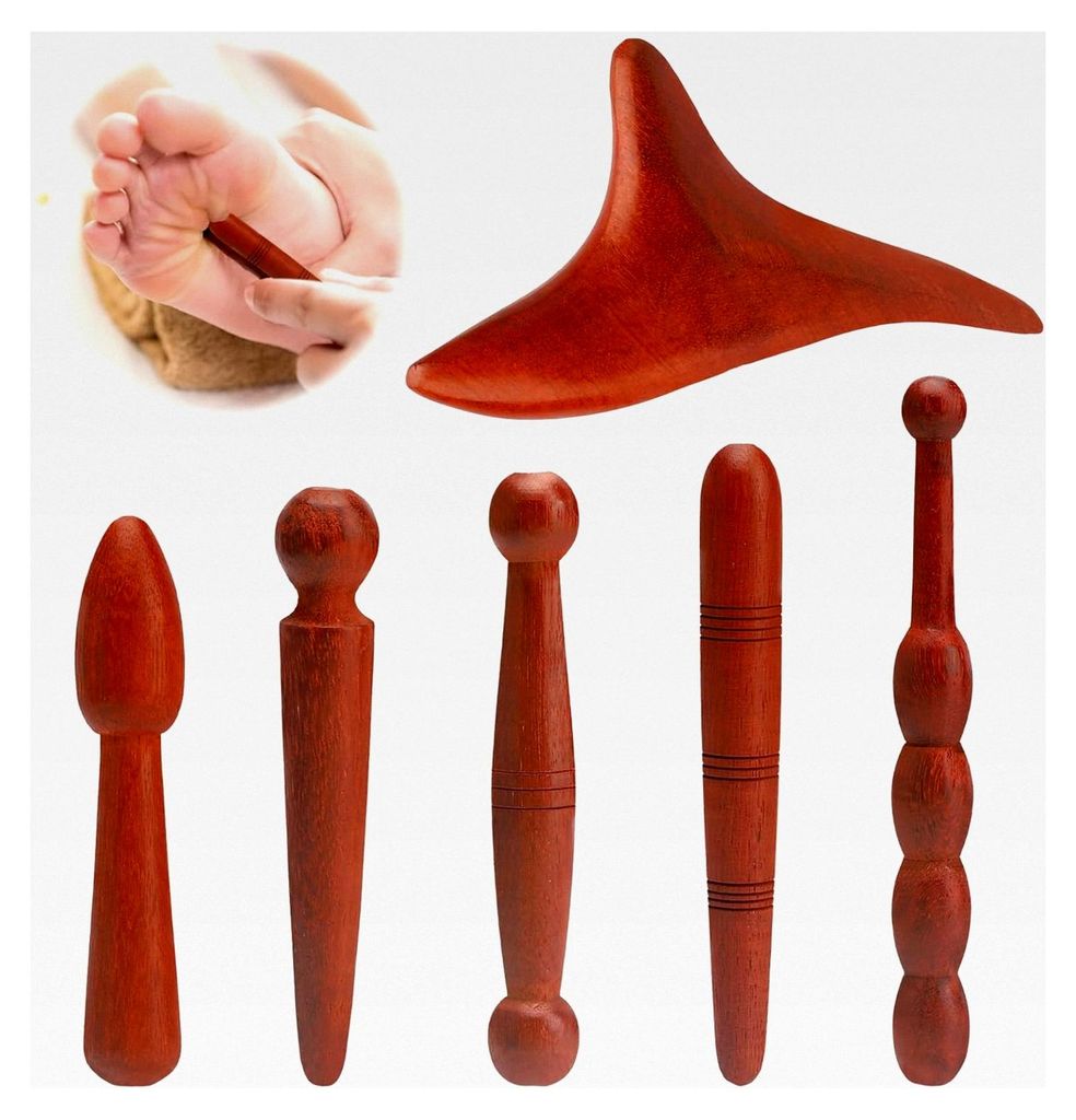 6 Stück Triggerpunkt Massagegerät aus Holz für Füße, Nacken, Schultern und Arme