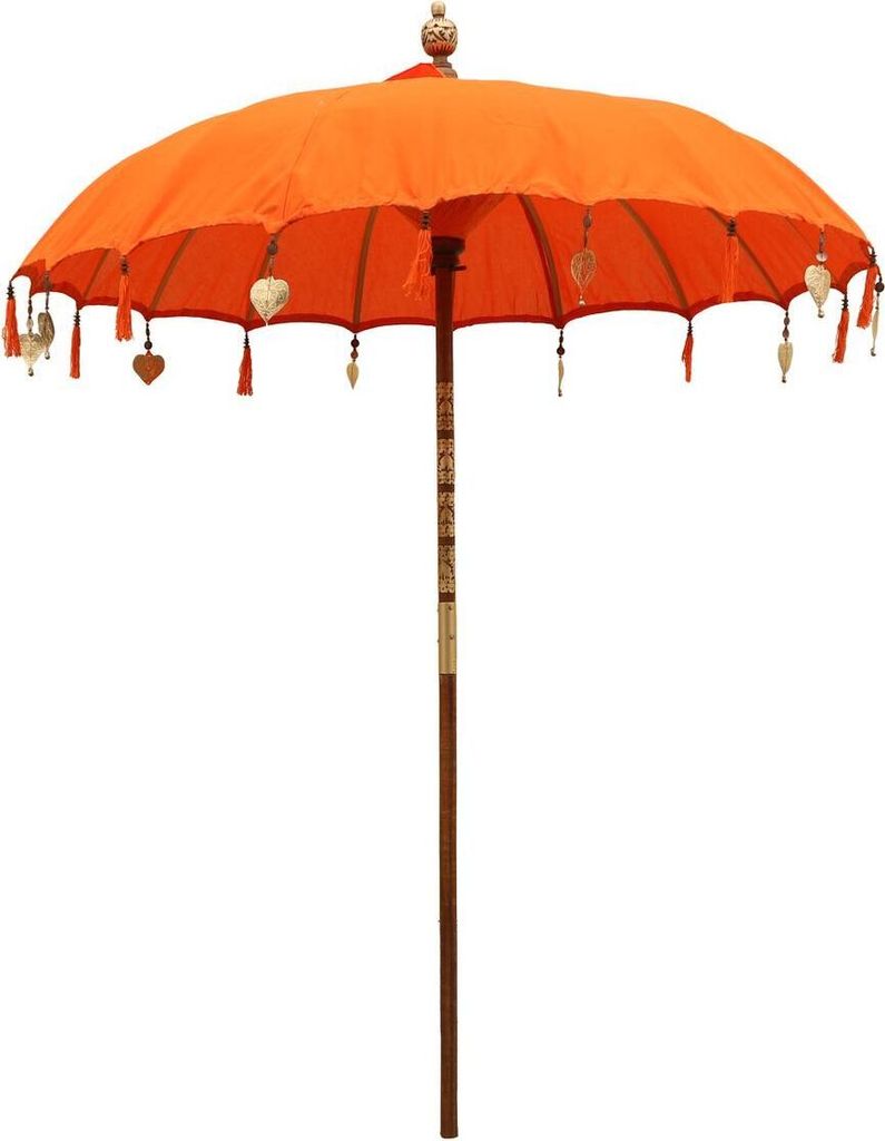 Bali Sonnenschirm Balinesischer Schirm Garten Baumwolle Sonnenschutz Handarbeit Retro Vintage Dekoschirm 2-teilig ca.180 cm, Farbe:Orange