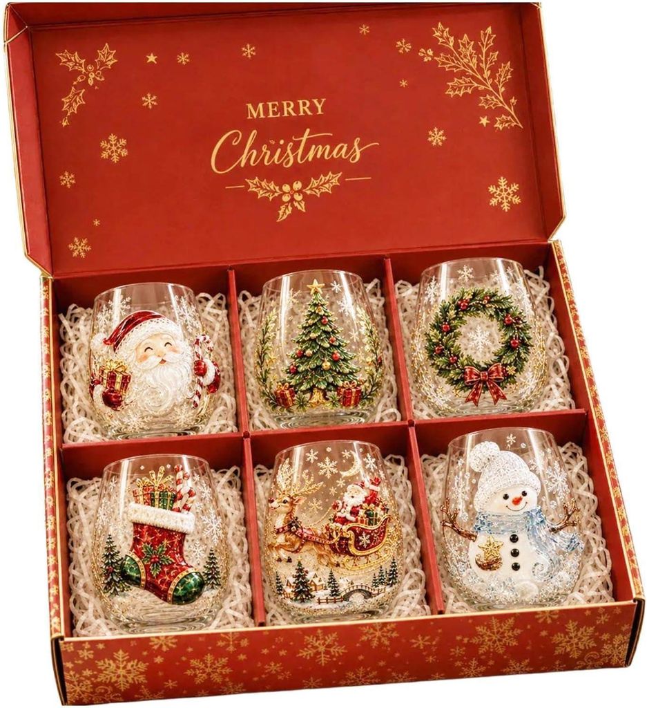 3D Weihnachtsgl?ser 6er Set, 300 Ml Stiellos Schneeflocken Produktbild 