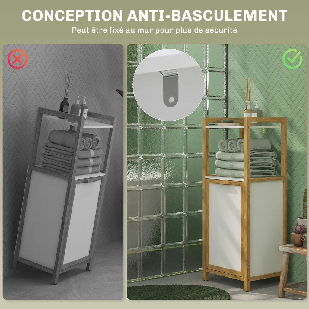 Rangement linge salle de bain en bambou : solution gain de place 40cm