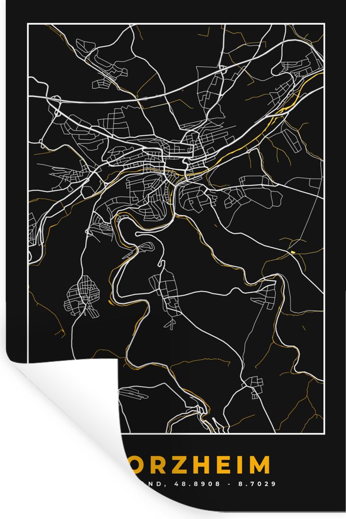 MuchoWow Wandtattoo Wandsticker Wandaufkleber Pforzheim - Gold - Karte - Deutschland - Karte 60x90 cm Selbstklebend und Repositionierbar - Sticke...