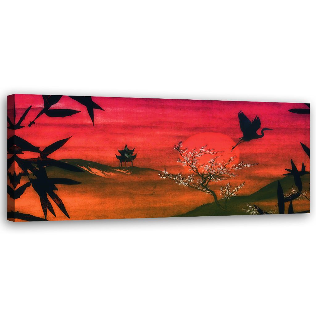 Leinwandbild Rote japanische Landschaft 150x50 Feeby Rosa bild für die wand bereit zum aufhängen