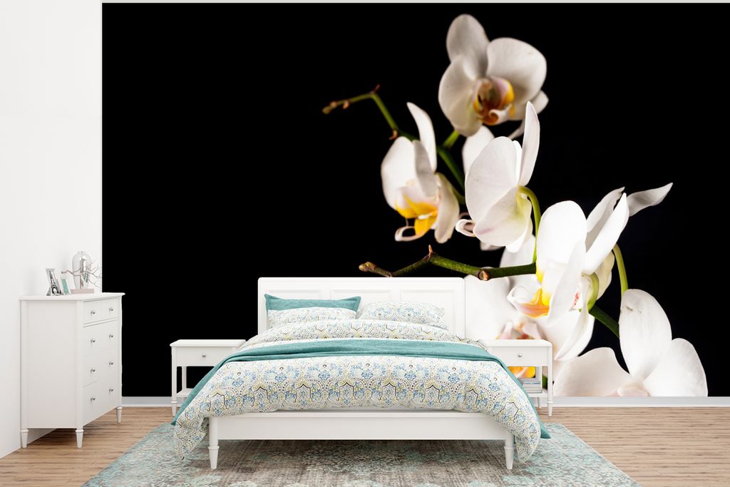MuchoWow Fototapete für Wohnzimmer oder Schlafzimmer Wandtapete Vinyl Motivtapete Orchidee - Blumen - Pflanzen - Botanisch - 295x220 cm - Wand T...