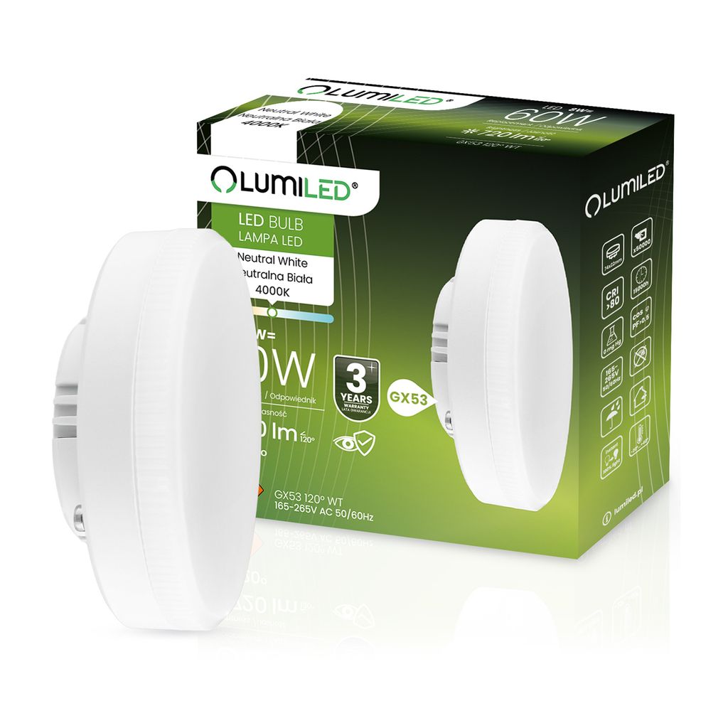 LUMILED GX53 LED, 8W 720 Lumen Leuchtmittel, 4000K neutralweiß Birne Lampe Strahler Spot, ersetzt 60W Halogenlampen, 120° Grad Strahlwinkel LED L...