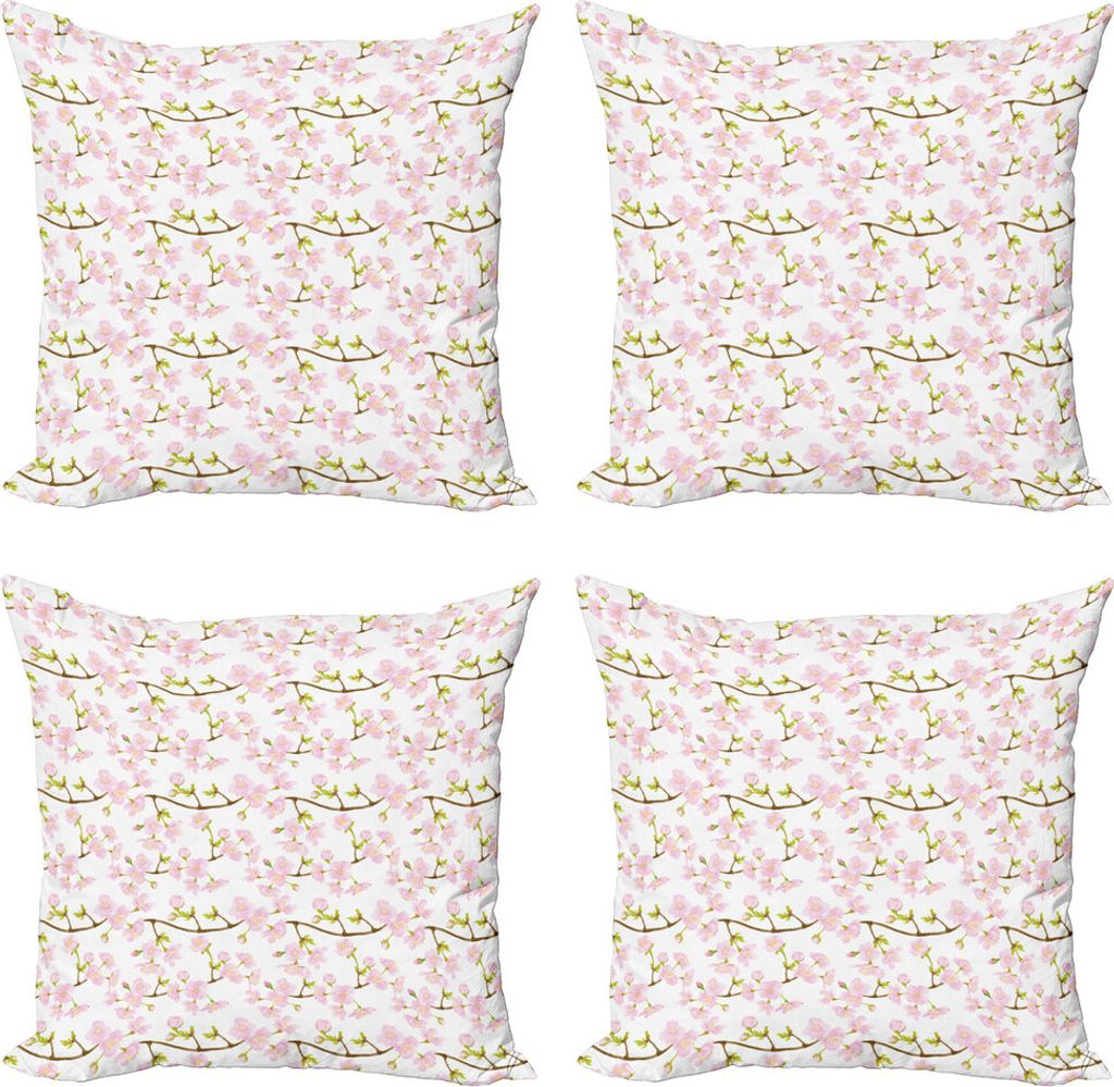 ABAKUHAUS Pflanze Aquarell Kissenbezug Set (4 Stück), japanische Blüten, Moderner Doppelseitiger Digitaldruck, 60 cm x 60 cm, Baby-Rosa-Kitz