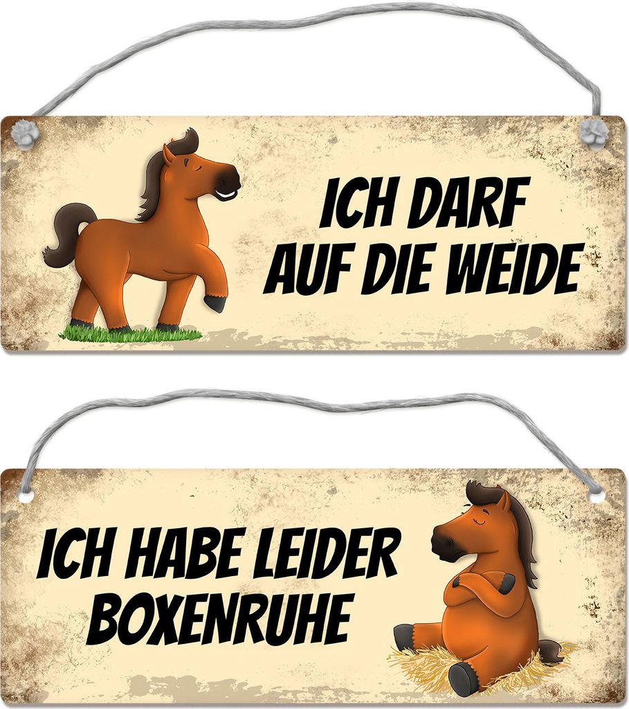 Pferd hat Boxenruhe / darf auf die Weide Wendeschild mit Kordel Schild Dangler