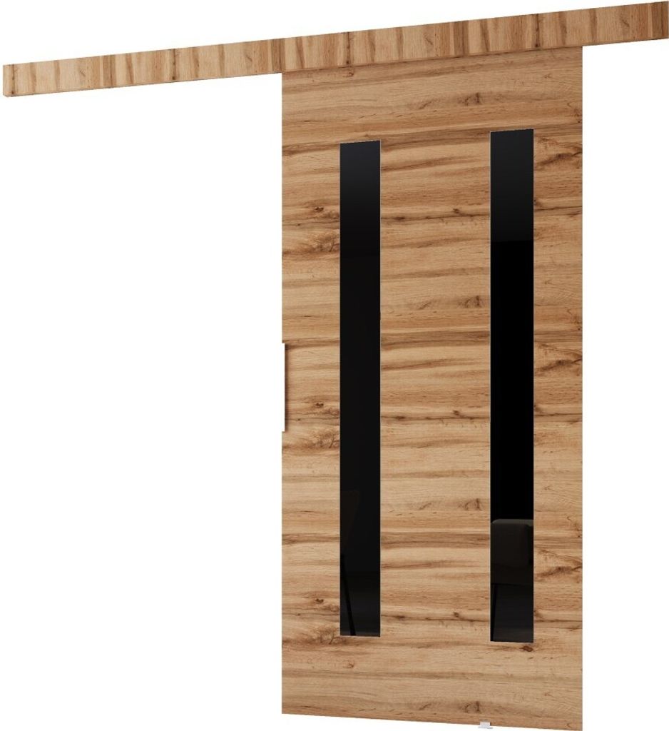 Minio, Schiebetür "CLEAN H", mit schwarzem Dekorelement, Zimmertür, 86cm, Wotan Eiche Farbe