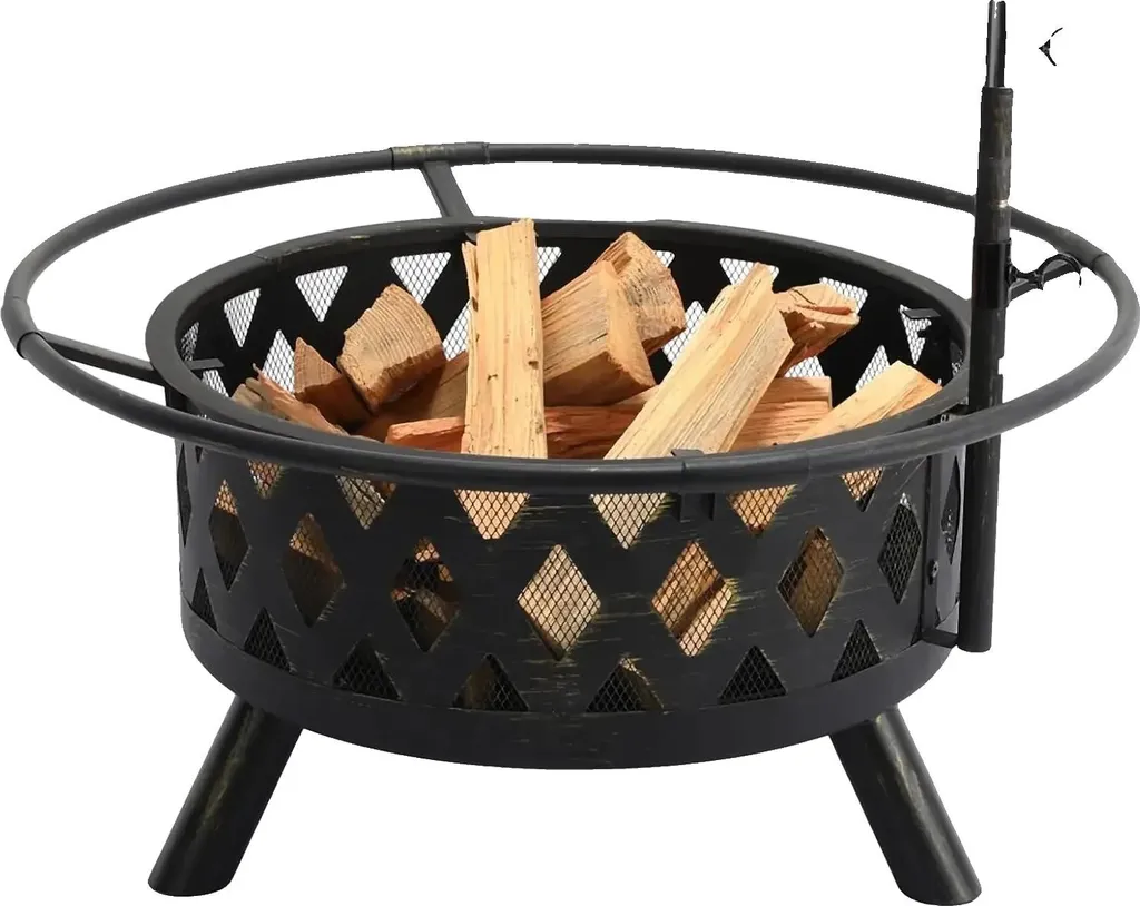Brasero Extérieur et Barbecue Charbon en Fonte avec Grille Ajustable