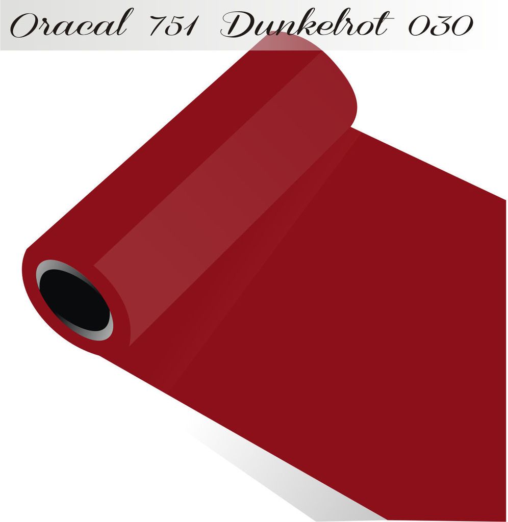 Oracal 751 - Orafol Folie 5m (Laufmeter) freie Farbwahl 118 glänzende Farben - glanz in 4 Größen, 126 cm Folienhöhe dunkelrot - 030