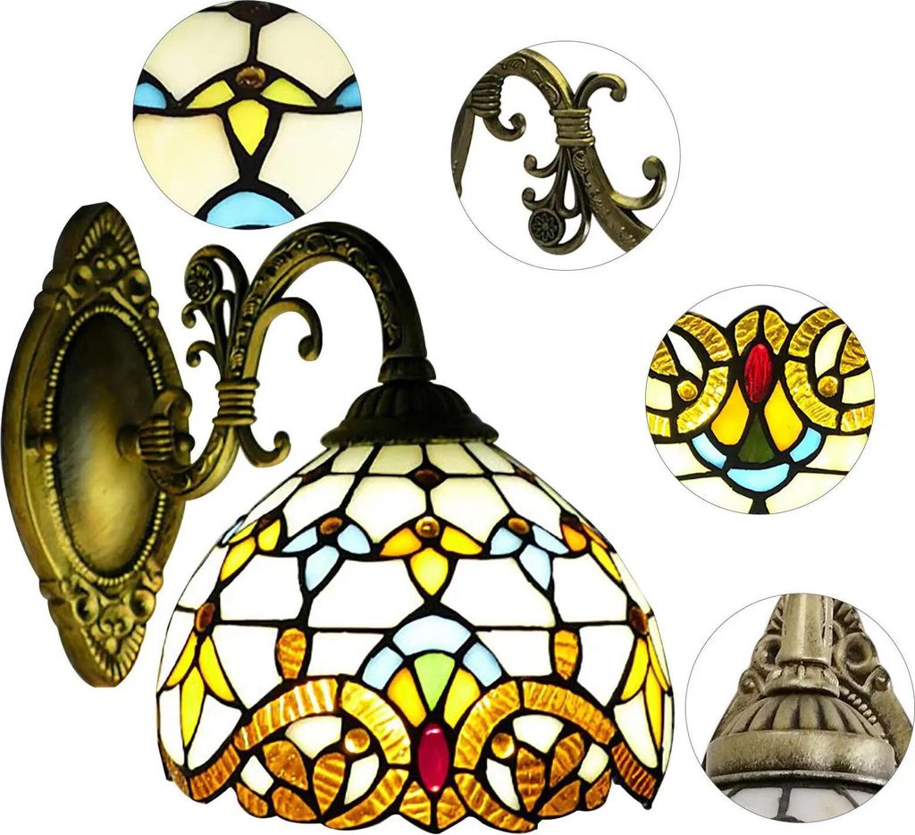 Tiffany-Stil Wandleuchte - Wandlampe - Buntglas-Schirm - Vintage Antik - Innenbeleuchtung - Deko