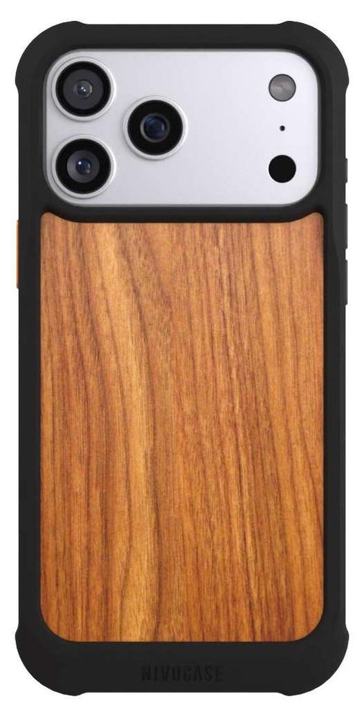NIVOCASE Hülle für Apple iPhone 17 Pro Max Stoßfeste Handyhülle NIVOmax Case Schwarz Holz Holzoptik Lärche