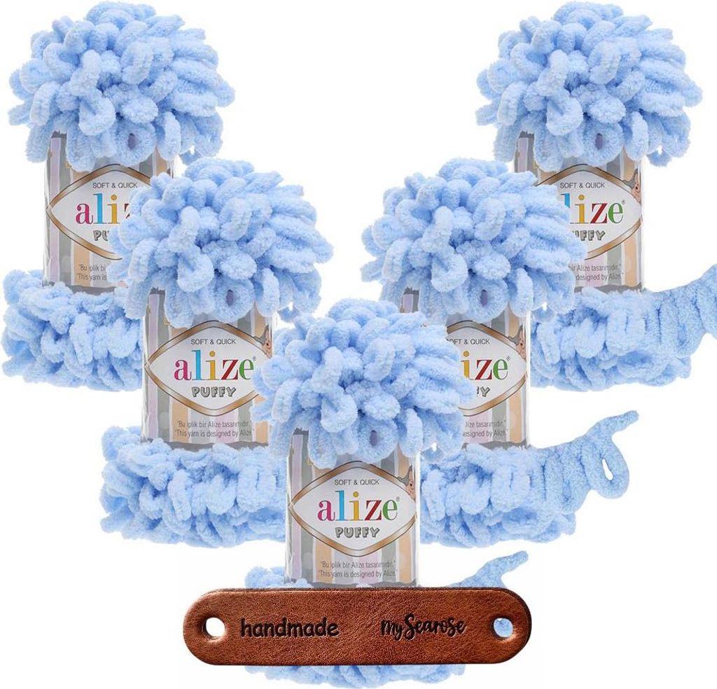 5 x ALIZE Puffy 183 Light Blue mit Label