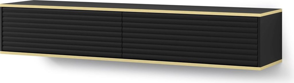 Hängend TV Schrank Subi 180 cm SCHWARZ MATT- Moderner TV-Möbel mit gefräster Front MDF - Lowboard mit 2 Türen für Wohnzimmer