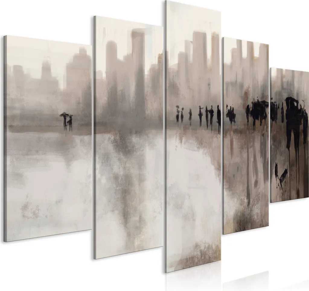 Occasione Quadro XXL 5 Pezzi 200x100 - Città Sotto la Pioggia