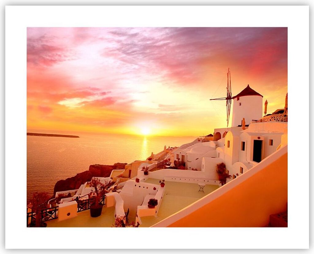 Poster - Poster ohne Rahmen - Santorini Griechenland Urlaub - 50x40 cm - Wand Bild - Wanddeko - Wandbilder - Kunstposter - Wandposter - Bilder - Ku...