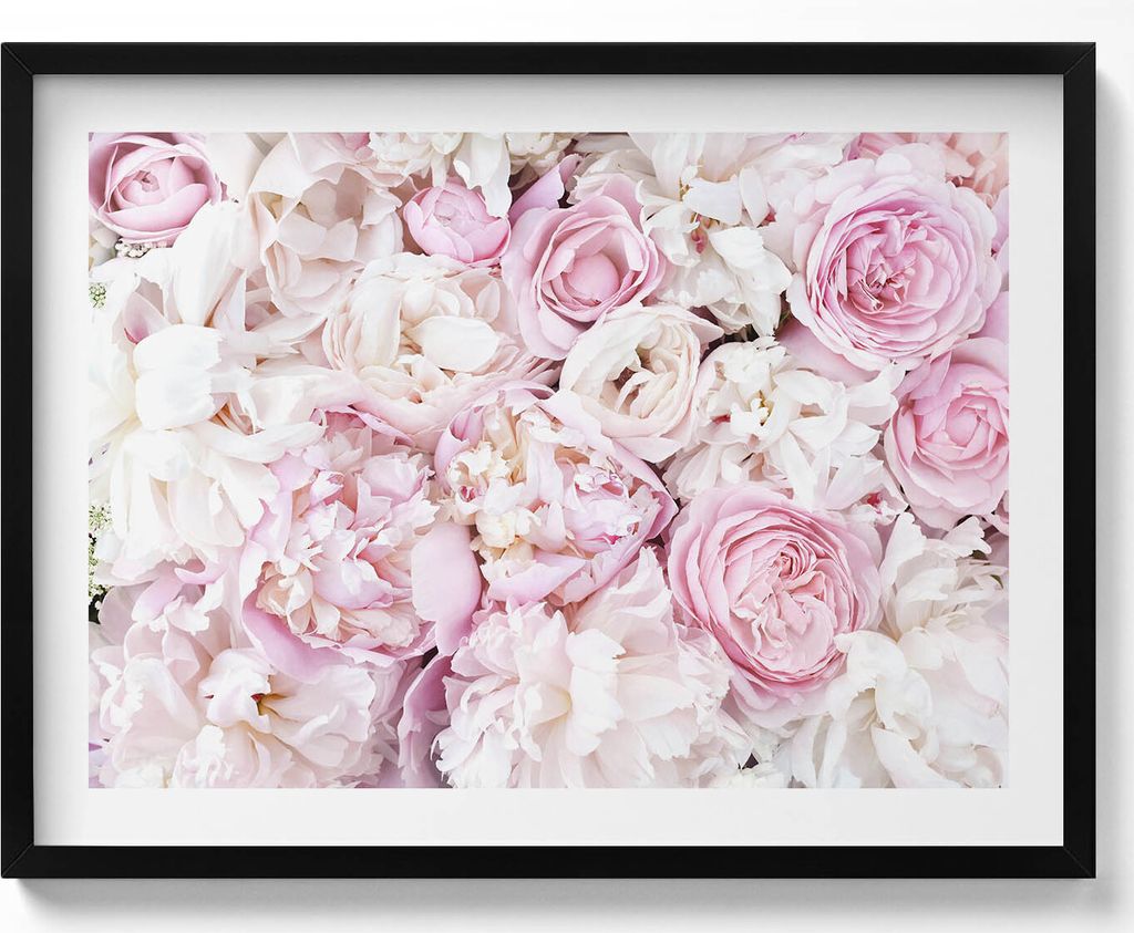 Blumenstrauß aus Pfingstrosen– Wandbild mit Rahmen – Gerahmtes Bild – Wanddekoration – 80x60 cm – Schwarz Rahmen