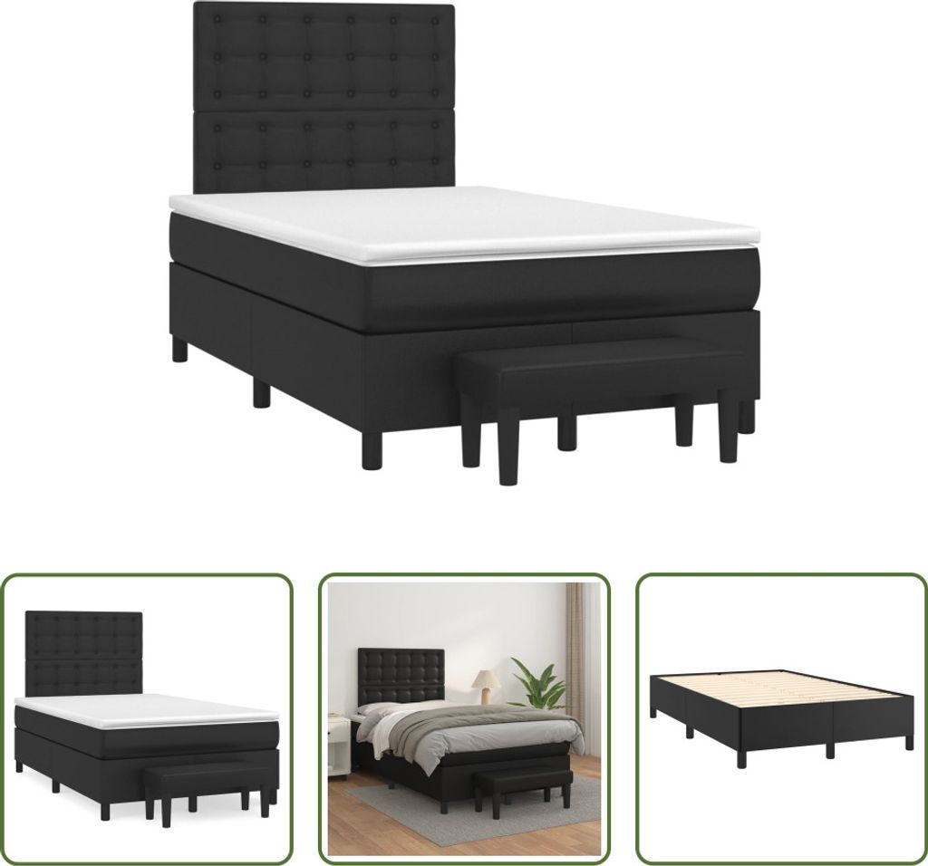 The Living Store Boxspringbett mit Matratze Schwarz 120x190 cm Kunstleder