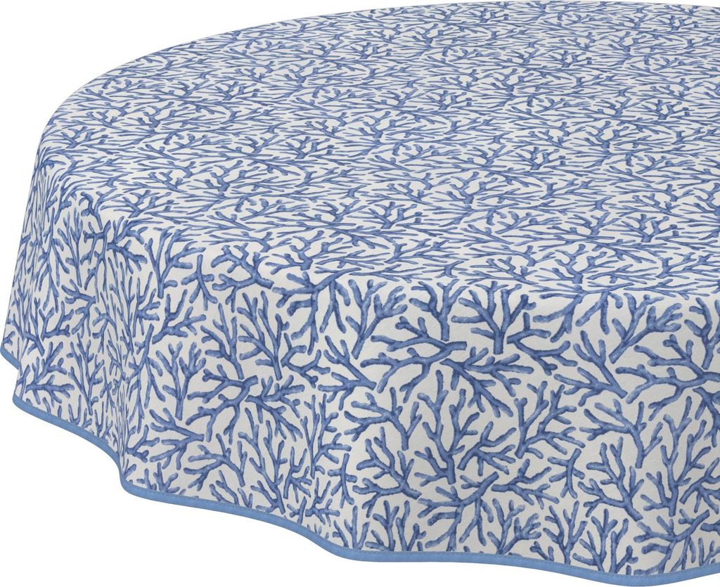 Tischdecke Maritim Korallen Blau Rund 120cm Band Wasserabweisend abwaschbar