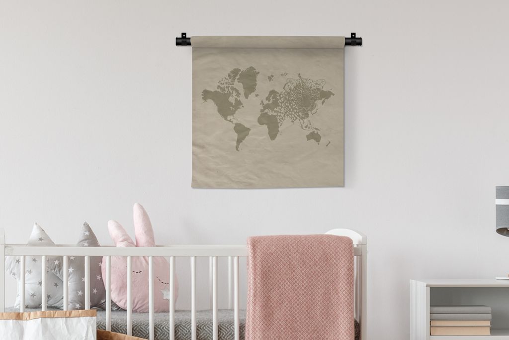 MuchoWow Wandteppich Wandbehang Weltkarte - Panther - Braun 60x60 cm Tapisserie Dekoration Wandtuch - Dekorationen - Wand Decke