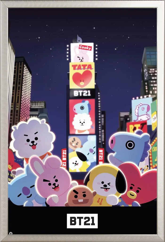 Décoration murale BT21 Times Square : poster géant avec cadre aluminium