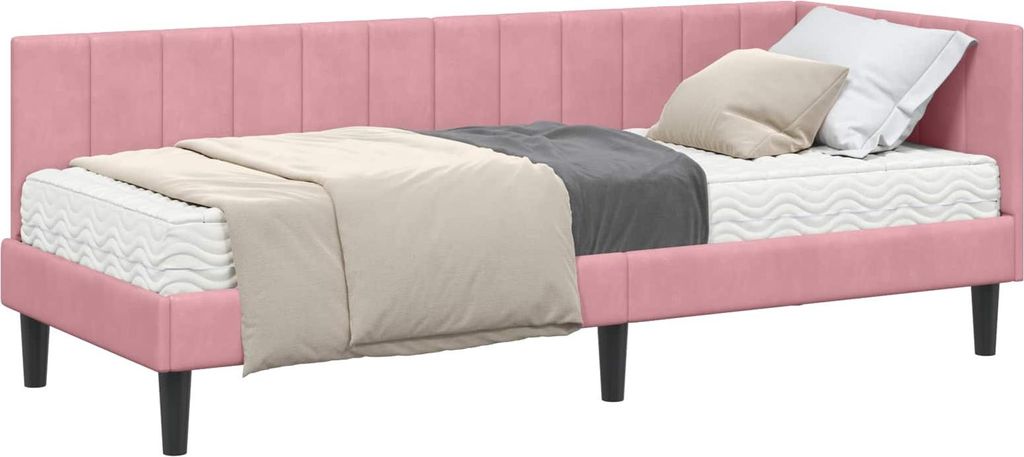 vidaXL Eckbettgestell mit Matratze mit Kopfteil 2 pcs Grau Samt