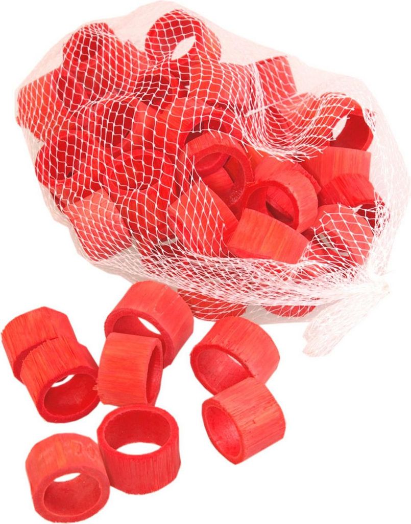 Bambus Ringe - Bamboo Ring - Naturprodukt - je ca. 1,5 - 2,5 cm lang - Ø 1,5 - 2,5 cm - 1VE = 1 Netz mit ca. 50 Stück - Rot - 23838-1,5-30