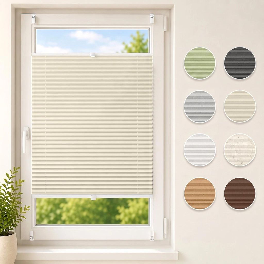 Plissee Klemmfix ohne Bohren 80x100cm Beige Produktbild 