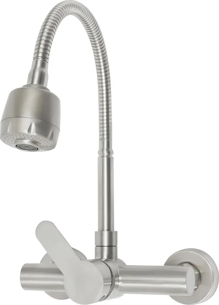 Rubinetto Cucina Design Parete Grigio Argento Girevole 360°