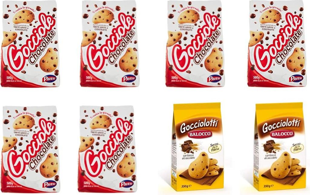 6x Pavesi Barilla Kekse Gocciole 500 g + 2x Balocco Gocciolotti Biscotti con gocce di cioccolato Kekse 350g