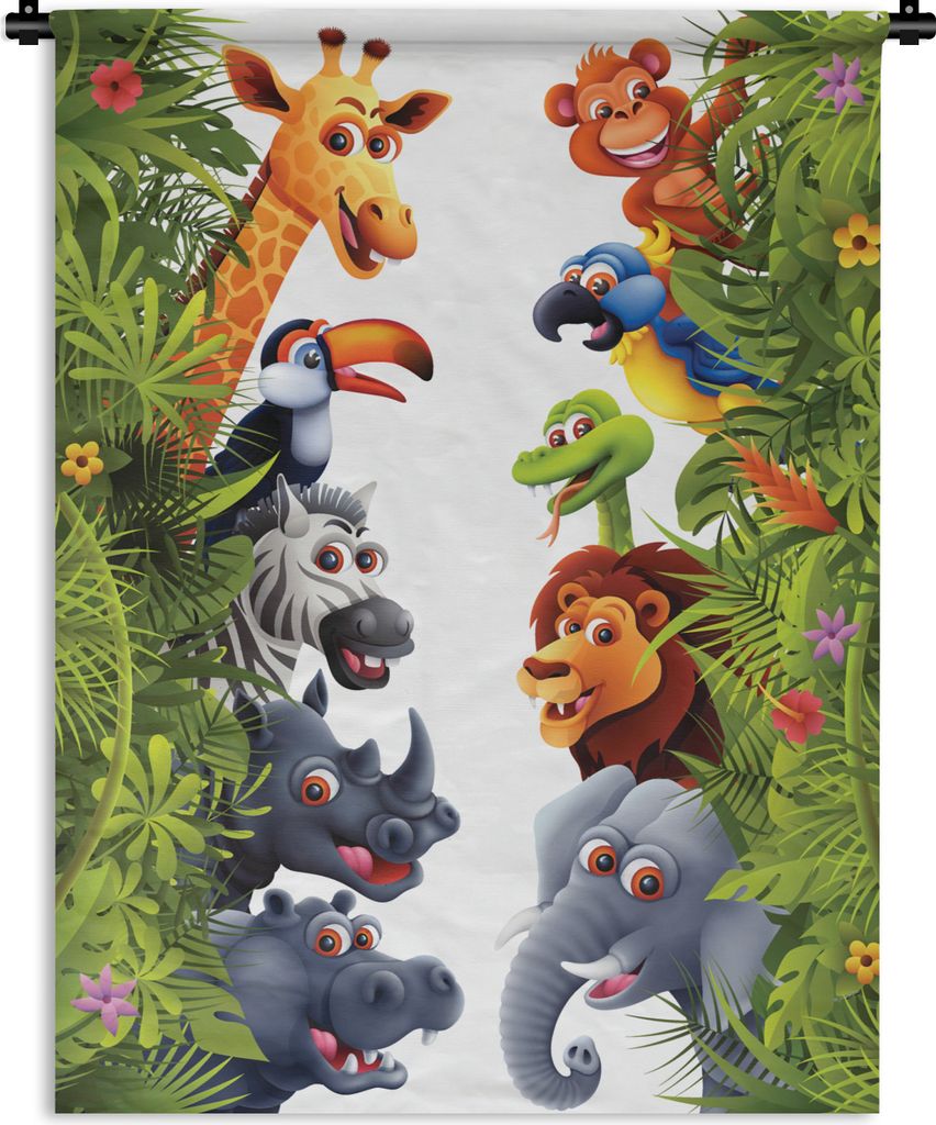 MuchoWow Wandteppich Wandbehang Dschungel - Tiere - Jungen - Mädchen - Giraffe - Elefant - Kinder 60x80 cm Tapisserie Dekoration Wandtuch - Deck...