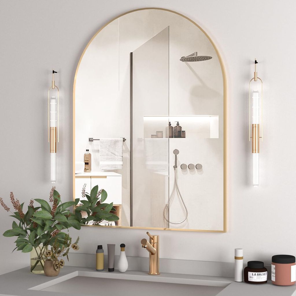 Gebogen wandspiegel 102x75cm met metalen frame in goud Productafbeelding 