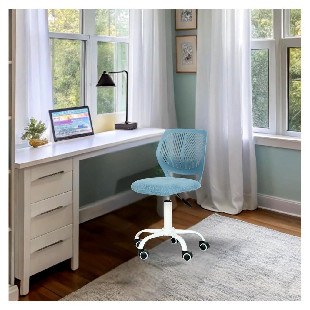 Höhenverstellbarer Bürostuhl für Jugendliche, armlos, bunt, für Zuhause und Büro, ergonomisch und drehbar, 40,5 x 44 x 87 cm, Curio Blau