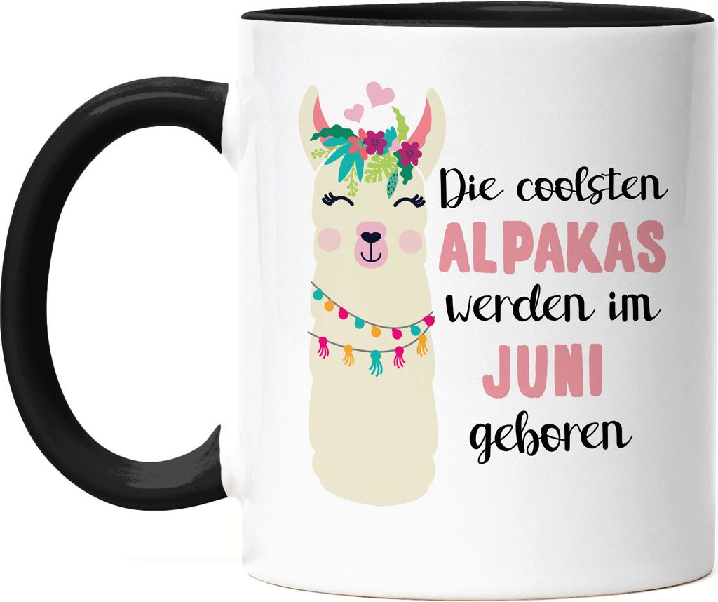 Die Coolsten Alpakas Werden im Juni Geboren Tasse Schwarz Wunschmonat Geschenkidee Geburtstag