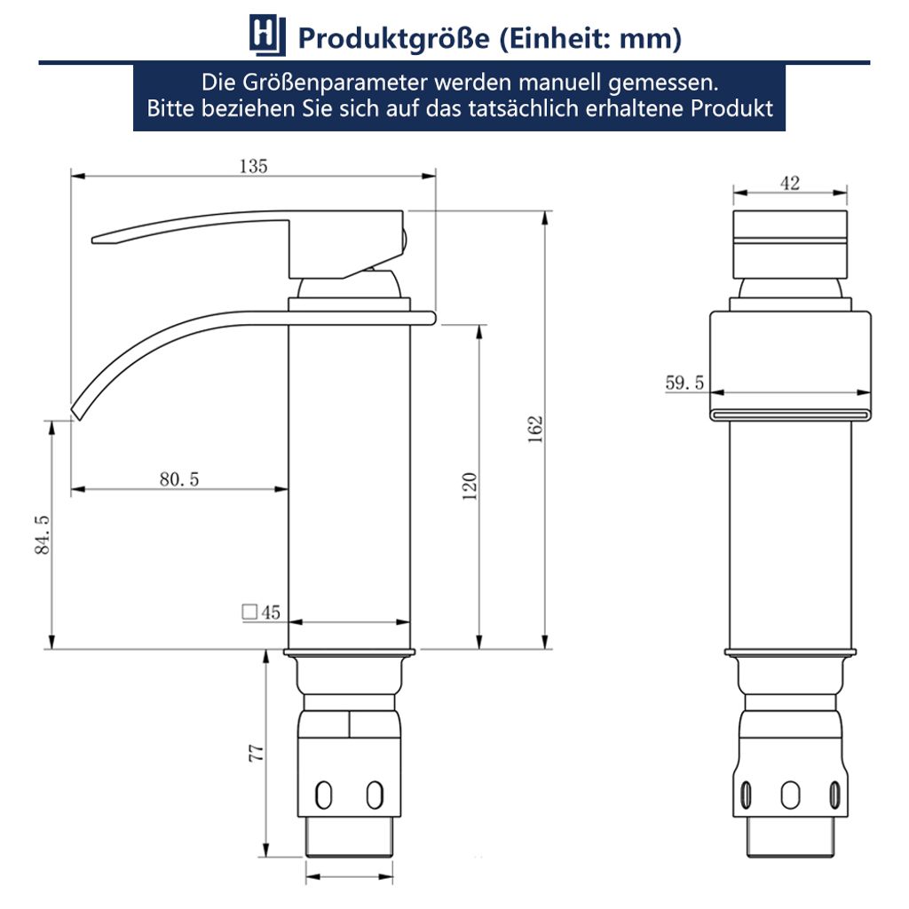 Homelody Wasserhahn Bad wasserfall，Waschtischarmatur mit Produktbild 13