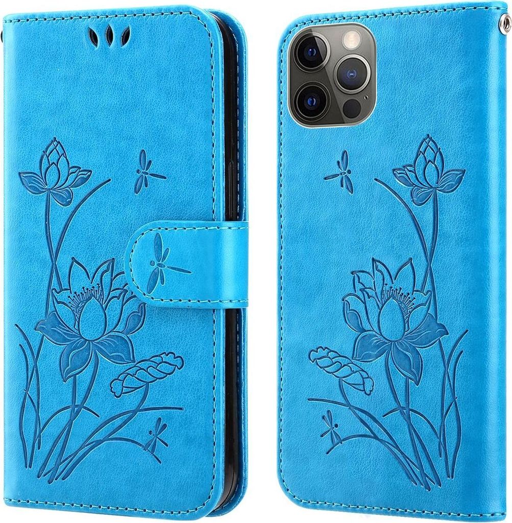 König Design Hülle kompatibel mit Apple iPhone 14 Pro Max Kunstleder Handyhülle - Handy Case Blau