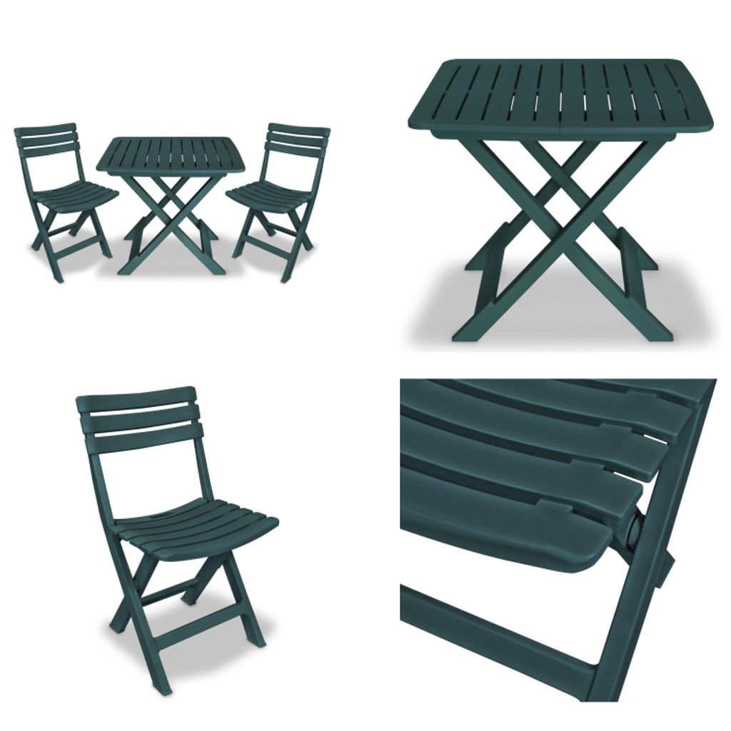 vidaXL 3 tlg. Bistro Set Klappbar Kunststoff Grün - Bistroset - Bistrosets - Bistromöbel - Balkonmöbel