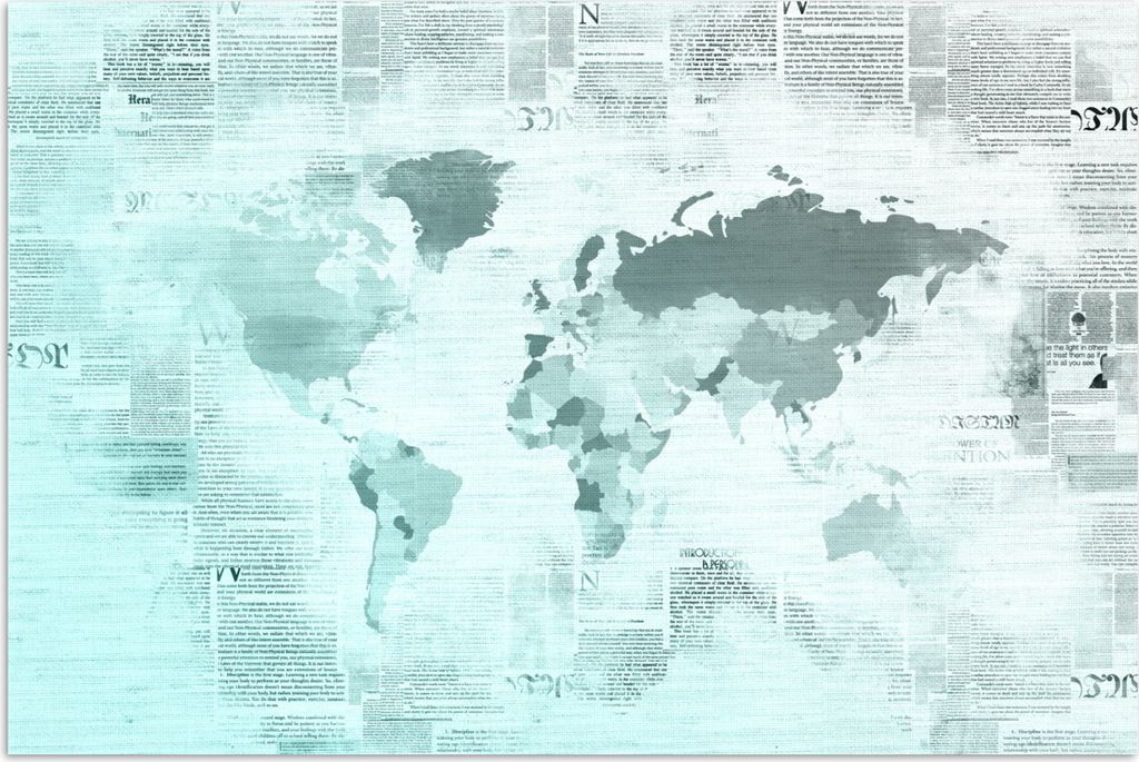 MuchoWow Poster Weltkarte - Zeitung - Blau 120x80 cm - Bilder