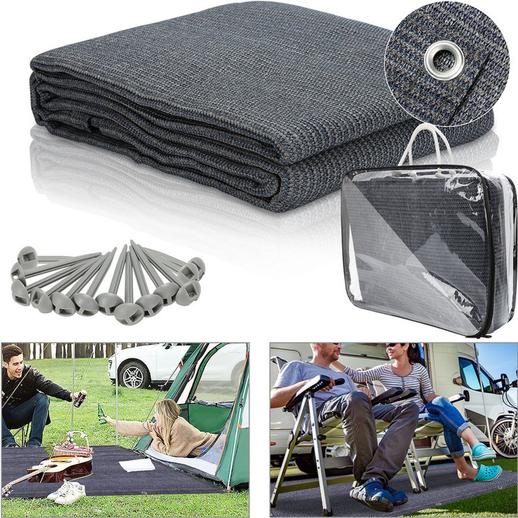 Jopassy Zeltteppich 300X600cm Vorzeltteppich Campingteppich Outdoor Teppich Vorzeltboden Zeltunterlage Zeltboden für Zelt Wohnmobil Blau-grau