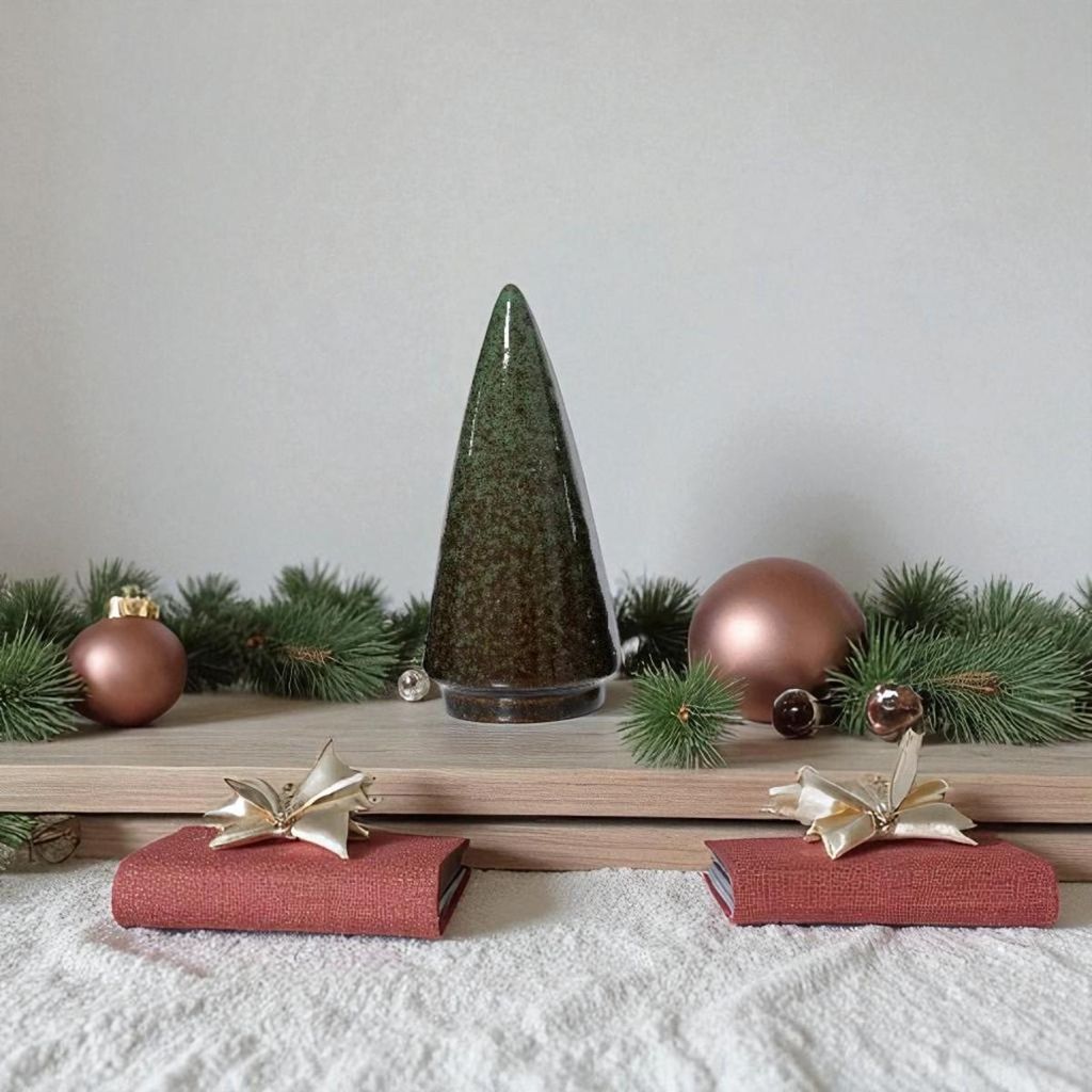 Stilisierter Porzellan Weihnachtsbaum Braun - 10 cm hoch