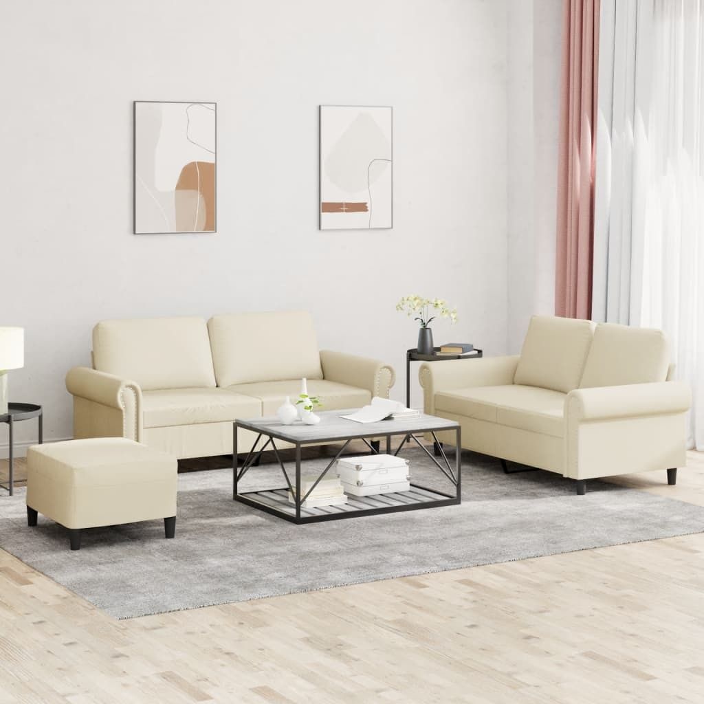 Maison Exclusive - 3-tlg. Sofagarnitur mit Kissen Creme Kunstleder