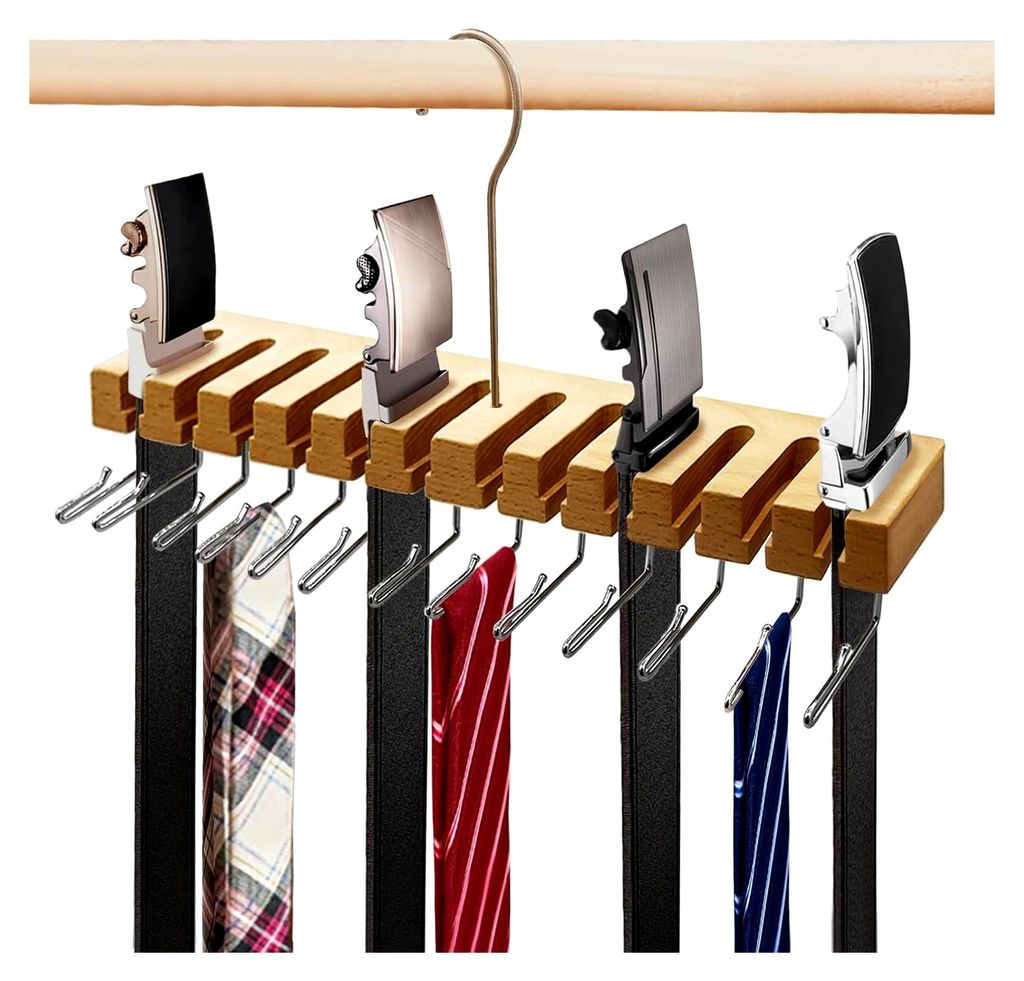 Kleiderschrank Organizer Krawatten Aufbewahrung - Gürtelhalter Kleiderschrank Hat Kleiderbügel Holz Krawattenhalter Wardrobe Platzsparende Kleide...