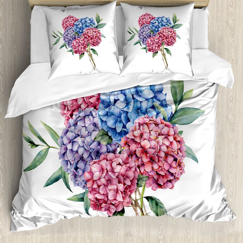 ABAKUHAUS Hortensie Bettbezug Set für Einzelbetten, Romantischer Frühling Natur, Milbensicher Allergiker geeignet mit Kissenbezug, 155 cm x 220 c...