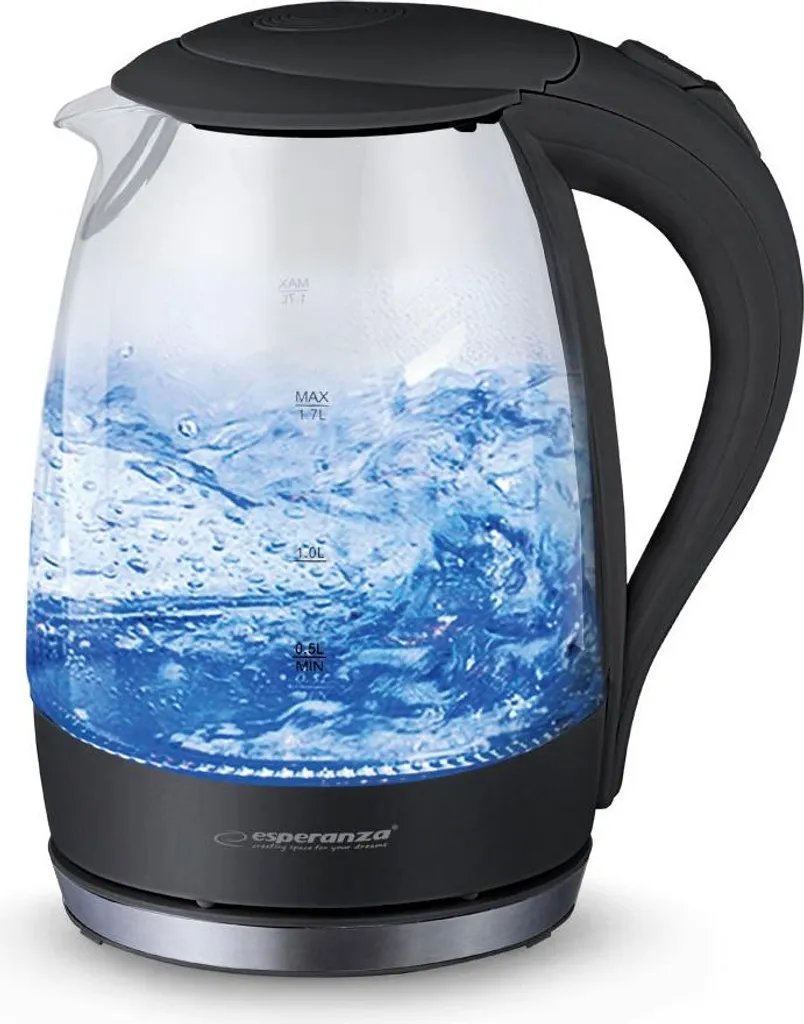 Esperanza EKK011K Bollitore 1.7 Litri 2200W Vetro e LED Blu Nero - 5